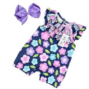 NEW PETE + LUCY girls lori romper in navy